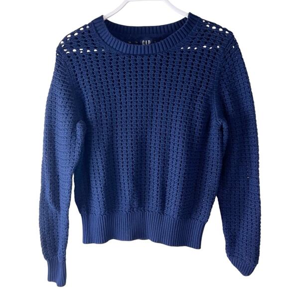 Gap Crochet Pullover Sweater Womens Sz M Navy Blue - Picture 1 of 7